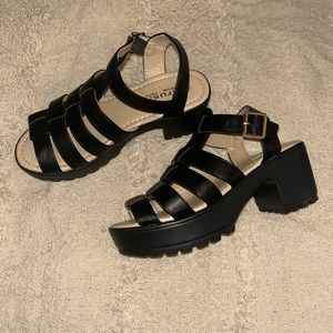 Black chunky platform sandals
